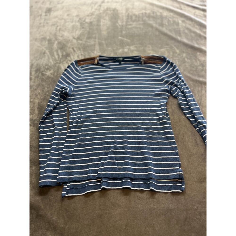 Lauren Ralph Lauren Blue 1X XL top shirt long sleeve boat neck zip shoulder